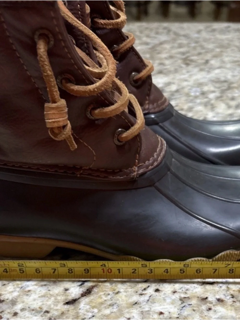 Sperry Two-Tone Chocolate Brown and Tan Duck Boots. Girls size 3M